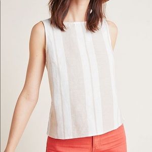 Maeve Linen Crop Button Striped Tank
